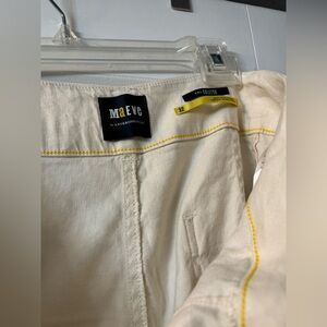 Maeve by Anthropologie Cream Wide-Leg Linen Pant with Yellow Stitching